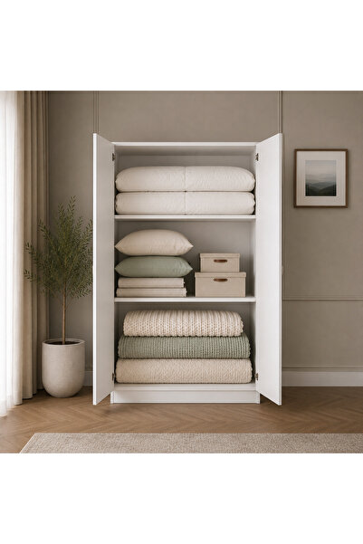 MODENZA %100 MDF Yüklük - Yatak Dolabı - 2 Kapaklı Çok Amaçlı Dolap