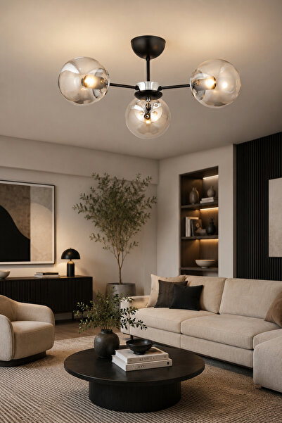 ESSLİGHT GÜNEŞ 3’LÜ AVİZE FÜME CAMLI MODERN DEKORATİF AYDINLATMA