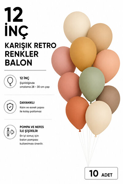 Organizasyon Pazarı 10 Pieces 12 Inch Medium Size Mixed Color Balloon Set |  ...