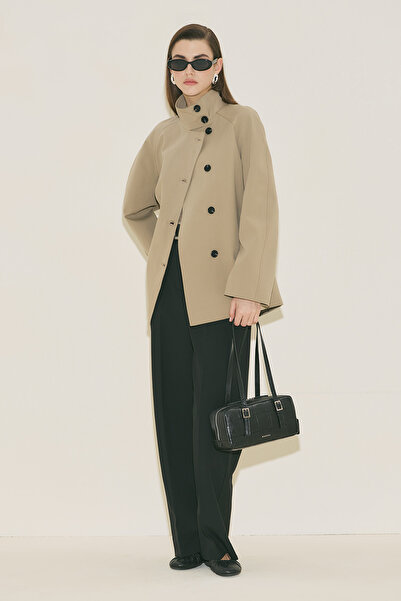 Manuka Henna High Collar Trench Coat Sand