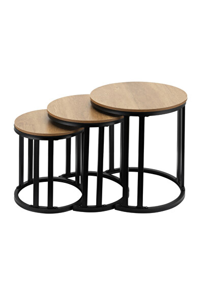 Lawazim Nesting Coffee Table Set of 3 - Round Brown Wood Top Side Tables for ...