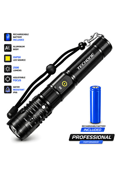 Techone Lanterna LED SK1919, Aluminiu, Sursa XHP50 Profesionala Acumulator, I...