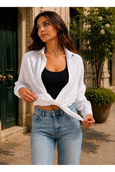 Maison La Femme Γυναικείο μακρυμάνικο πουκάμισο Λινό Άνετη εφαρμογή