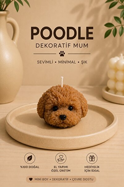 Bead Poodle Kafası Görünümlü Dekoratif Mum 7x5 cm