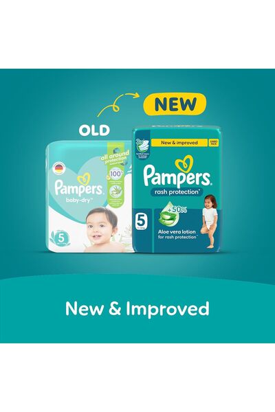 Pampers حماية من الطفح الجلدي، مقاس 5، 11-16 كجم، عبوة ضخمة، 52 حفاضة