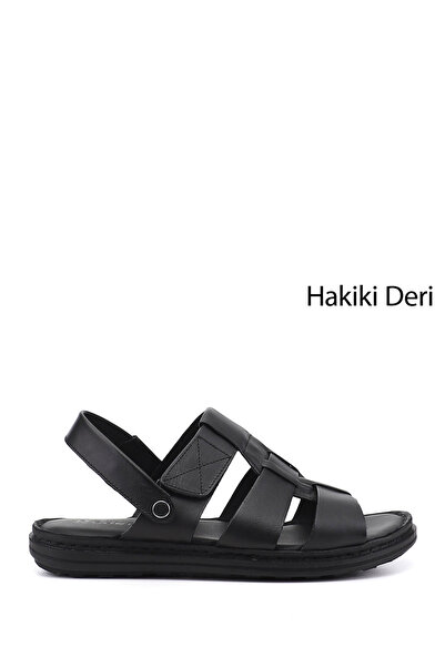 GÖNDERİ(R) Erkek Siyah Hakiki Deri Comfort Sandalet