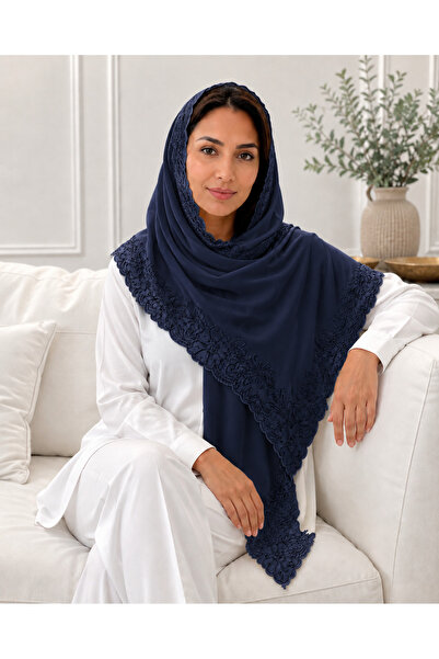 Veil Designer طرحه كحلي طبقتين بتطريز يدوي علي ثلاثه اطراف الطرحه ورد قماش بو...