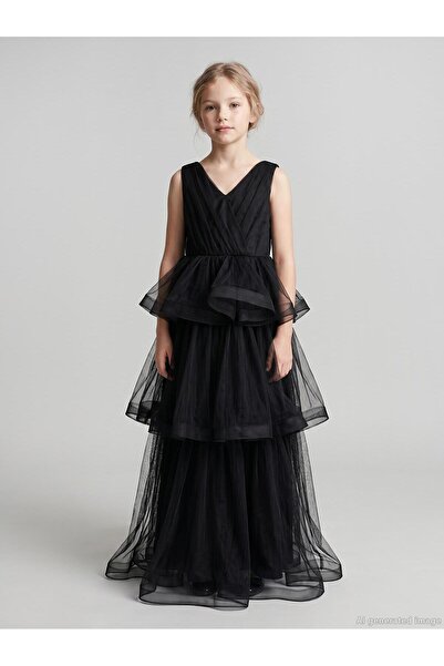 Civil Girls Verev Robalı 6-14 Yaş Abiye - Siyah 14-15 Yaş