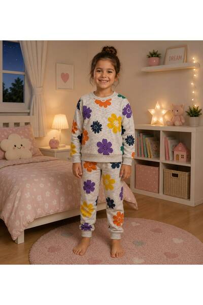 Fil Kids Set de pijamale sezoniere pentru fete, din bumbac, gri cu modele flo...