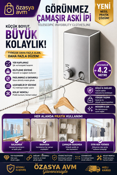 Özasya AVM ÇEK -AS ÇELİK HALATLI ÇAMAŞIR TELİ  4.2 metre