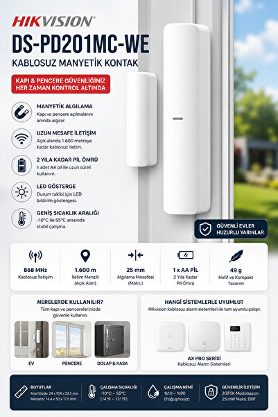 Hikvision DS-PD201MC-WE Ax Home Kablosuz Manyetik Kontak