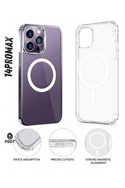 PSGT Apple Iphone 14 Promax Kılıf Magsafe Wireless Şarj Destekli Şeffaf Kapak...