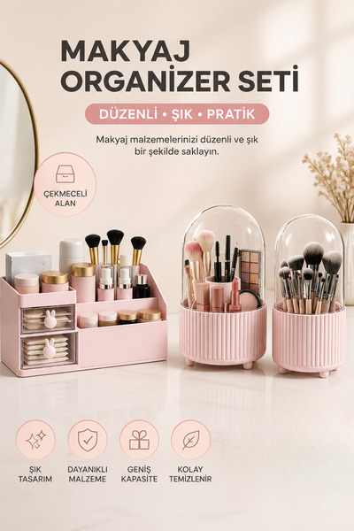 Generic Brand Organizator de machiaj cu sertare, 360 °   Set de 3 suporturi r...