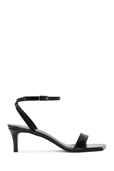 Derimod Women's Black Ankle Buckle Short Thin Heeled Shoes Patent Leather San...