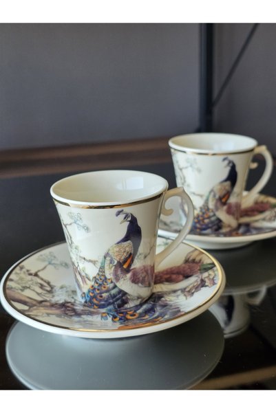 FERMATO 2-Person 4-Piece Gilded Coffee Set Peacock