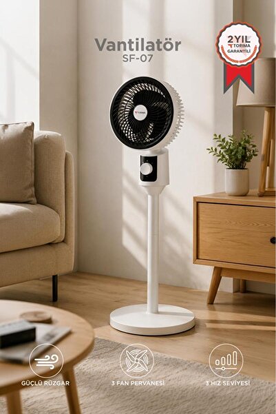 Torima Vantilatör 3 Pervaneli 3 Kademeli Portatif Ayaklı 8 Inc 45W Fan SF07 B...