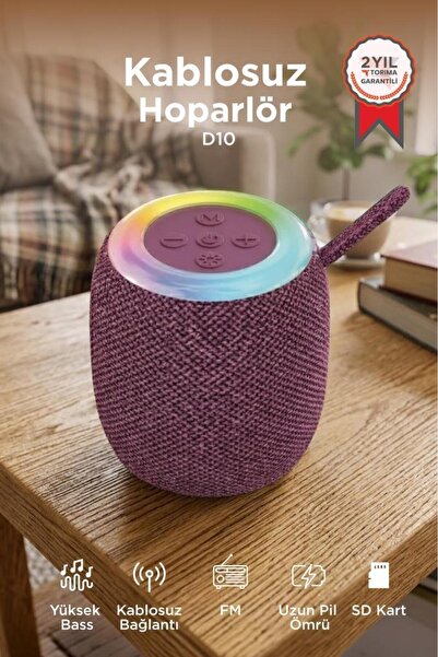 Torima Bluetooth Hoparlör Rgb Işıklı USB FM Destekli Radyo D10 Pembe