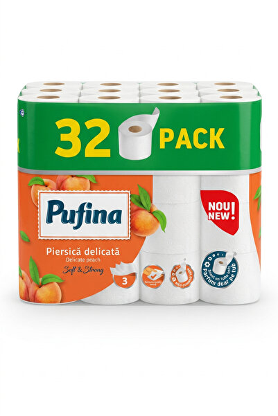 PUFINA Jumbo Pack 32 Role Hartie Igienica 3 Straturi Premium Piersica