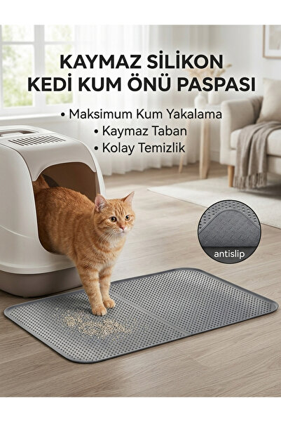 Harika bir ev Non-slip silicone cat litter mat - smoke gray