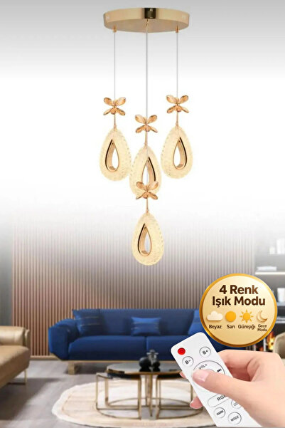Lumia Lighting Damla Model 4'lü Gold Kumandalı 3 Renk Modu Ledli Kristal Taşl...