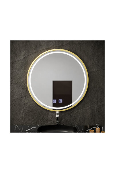 OPTIM DEKO Oglindă rotundă cu LED, OPTIM DEKO, 70x70cm, ramă aurie mată, sist...