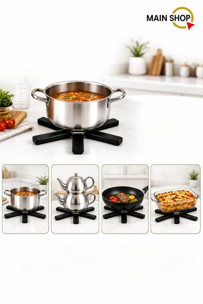 MAİN SHOP 2 Pieces Black Heat Resistant Foldable Practical Trivet with Non-Slip Base for Pots and Pans M-021