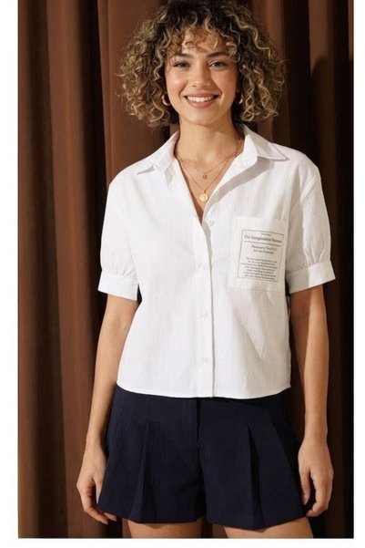 EsSo butik Women's White Color Short Sleeve Design Shirt