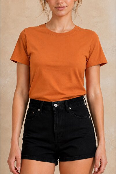 seventh Kadın Turuncu Basic T-Shirt Regular Fit Bisiklet Yaka