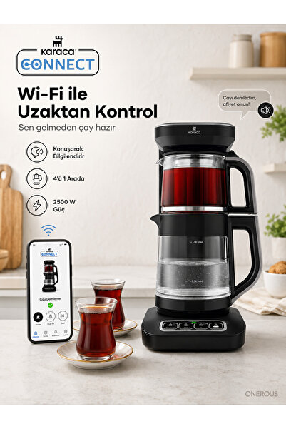 Karaca 4ü 1 Arada Wifi ile Uzaktan Bağlantılı Filtre Kahve ve Çay Demleme Mak...