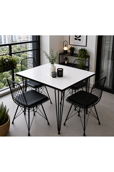 RENGİBİZ 60x70 Mutfak Masası beyaz 18 mm Suntalam Siyah Metal Ayak Balkon Mas...