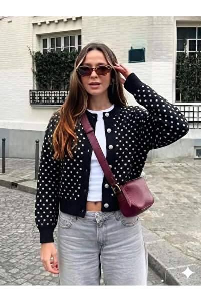 miratriko Women's Polka Dot Buttoned Knitwear Cardigan