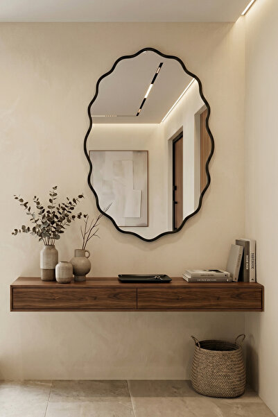 Fawdecor Premium Şık Modern Estetik Ahşap Çerçeveli Duvar Aynası Banyo Aynası...