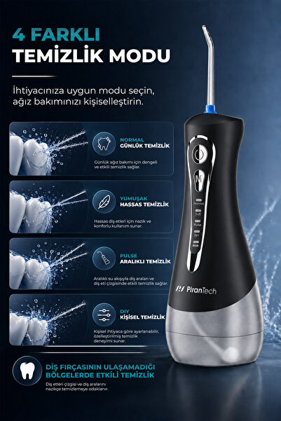 PiranTech AquaDent Ultra Ağız Duşu - Şarjlı Taşınabilir, 4 Farklı Mod, IPX7 Su Geçirmez