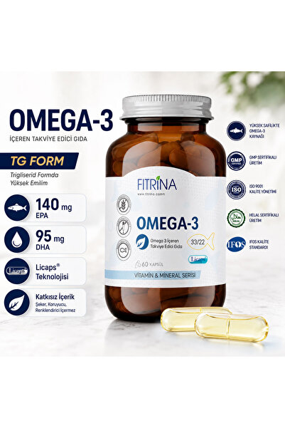 FITRİNA Omega 3 Balık Yağı 60 Kapsül | Trigliserid Form | Licaps Kapsül | EPA...