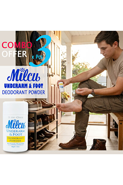 Milcu Powder Deodorant for Underarms and Feet, 40g, Unscented, Unisex X 3 PCS