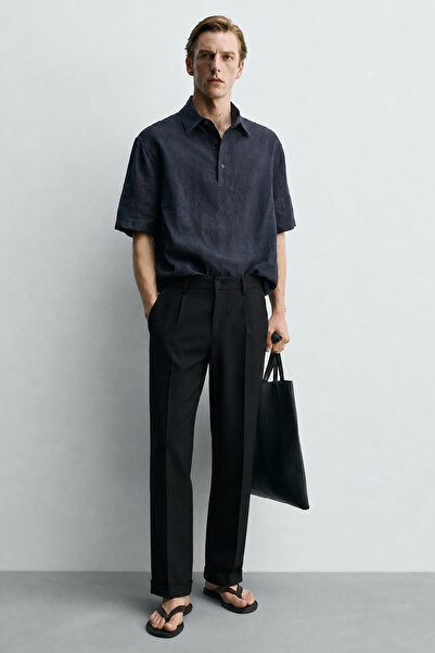 Madmext Black Relaxed Fit Men's Fabric Trousers E6577