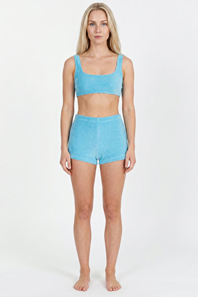 AQUELLA Towel Textured Baby Blue Bustier Shorts Set