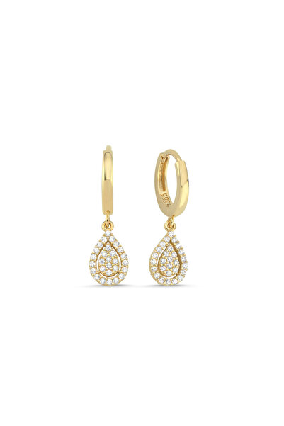 Sembol Gold 14 Ayar Altın Damla Form Taşlı Sallantılı Küpe