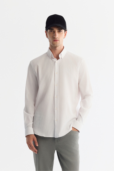 Avva Men's White Button-Down Collar Easy-Iron Comfort Fit Shirt A42Y2071