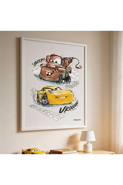 PAN HOME Disney Cars Duo Canvas Framed Wall Art 50x40x2cm-yellow