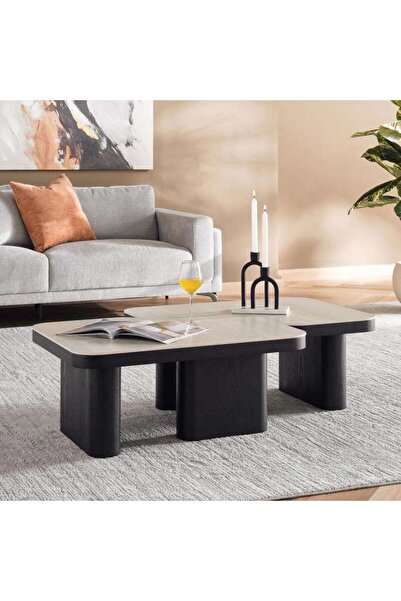 PAN HOME NEIL COFFEE TABLE SET OF 2 CERAMIC - BEIGE BLACK