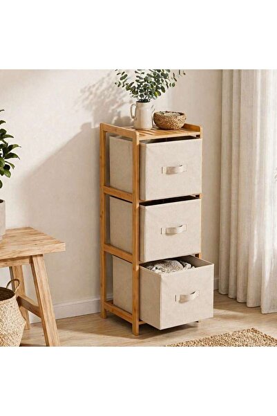 PAN HOME خزانة تخزين بيرجن بثلاثة أدراج 34.5×33×86 سم - لون طبيعي