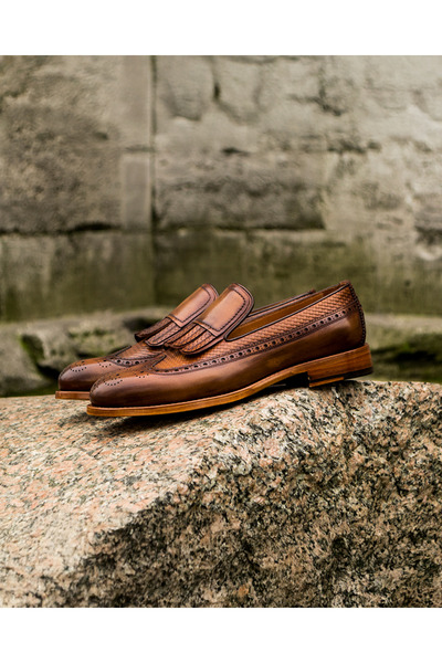 Athos Hakiki Kösele Taban Desenli Hakiki Deri Erkek Klasik Ayakkabı, Monkstrap, Loafer