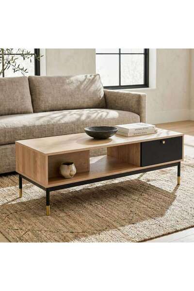 PAN HOME Ruwa Coffee Table With 2 Drawer - Natural Black