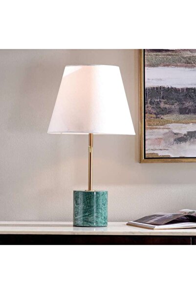 PAN HOME Mermax E27 Marble Base Table Lamp With Pull Switch 33x59cm - Satin B...