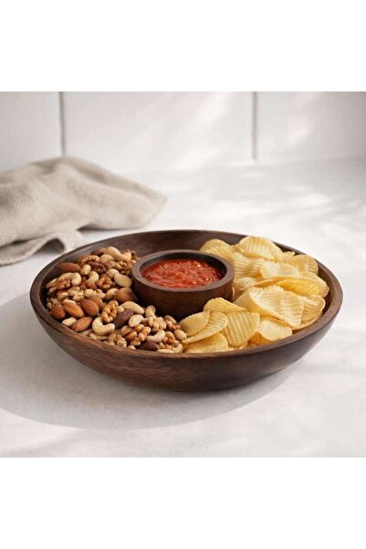 PAN HOME طبق تقديم كيارا أكاسيا مع وعاء للرقائق والصلصات، قطر 25.4×5.1 سم - ل...