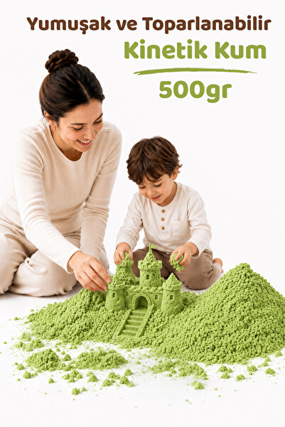 HEROES 500 Gr Yeşil Kinetik Kum - Eğlenceli Akışkan Eğitici Kinetik Oyun Kumu...