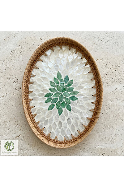 Renesse Home Nabil El Yapımı Mozaik Rattan Servis Tepsisi – Bohem Dekoratif K...