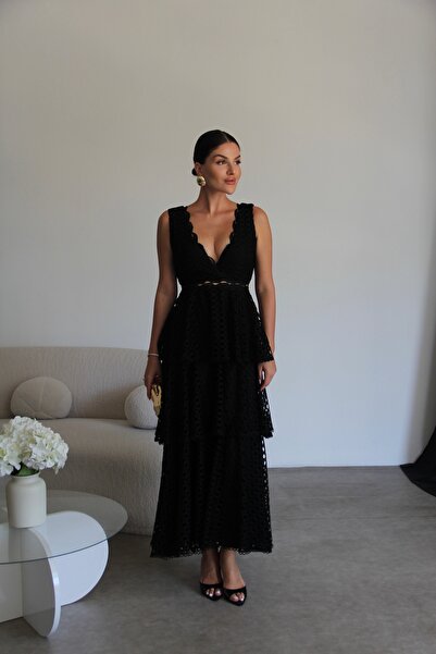 Julidress Rochie premium cu straturi, cu decolteu în V, cu volane și detalii ...