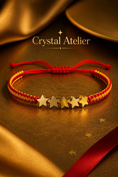 Crystal Atelier Yellow Red 5 Star Fan Bracelet Adjustable Cord Handmade Macra...